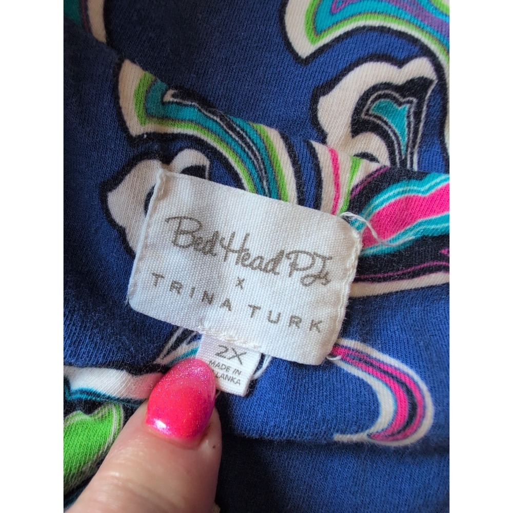 Bed Head Trina Turk PJ Set Blue Floral Womens 2X Short Sleeve Top 3X Crop Pants - Picture 2 of 9